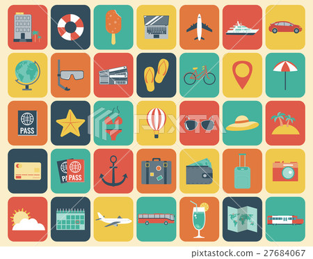 Travel Icons Set. Flat design style. Vector 27684067