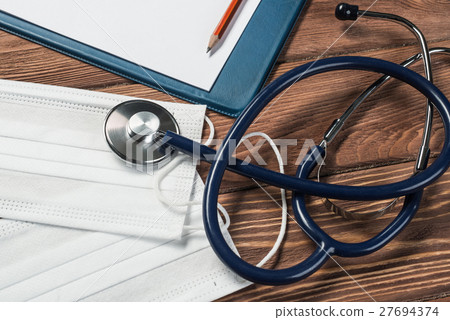 Desk of doctor with medicine things 27694374