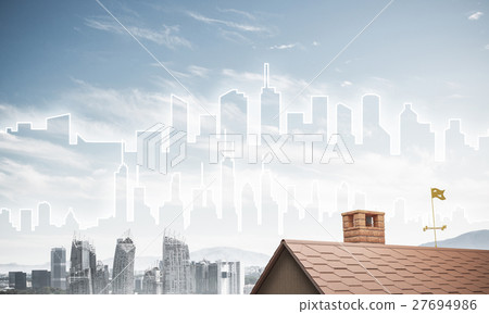 Concept of real estate and construction with drawn silhouette on Concept of real estate and construction with drawn silhouette on 27694986