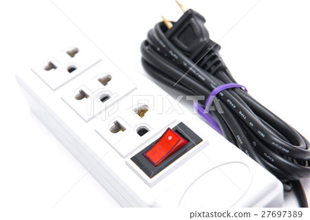 electric extension strip on white background electric extension strip on white background 27697389