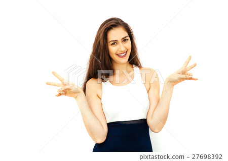 Beautiful woman hands gesture showing two fingers 27698392