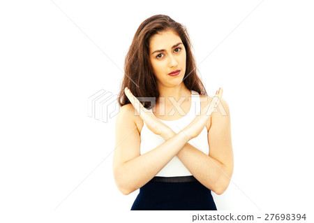 Beautiful young Caucasian woman in casual dress 27698394