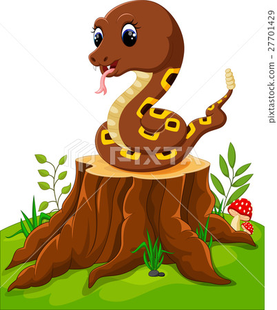 cartoon funny snake on tree stump-圖庫插圖 [27701429] - pixta