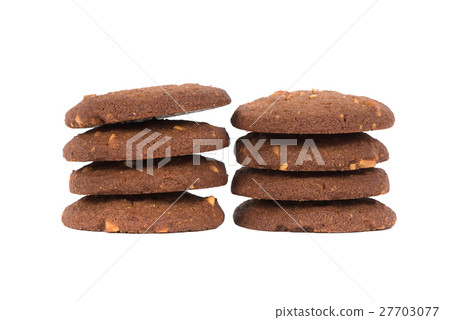 Chocolate cashew nut butter cookies stack isolated 27703077