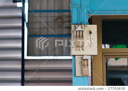 Old electrical power safety breaker socket outlet. 27703639