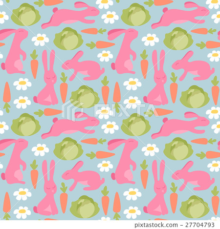 Rabbits with carrots, cabbage and flowers Rabbits with carrots, cabbage and flowers 27704793