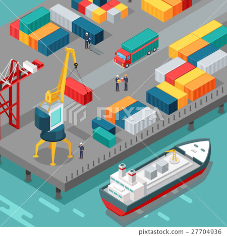 Container Terminal. Platform Supply Vessel. Vector 27704936