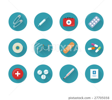 Medicine Icons Set Collection on Web Buttons. 27705038