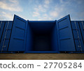 Blue open cargo containers in the row 27705284
