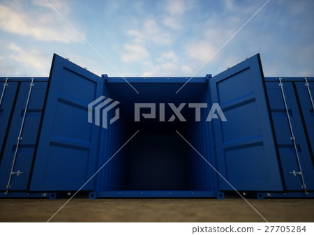 Blue open cargo containers in the row 27705284