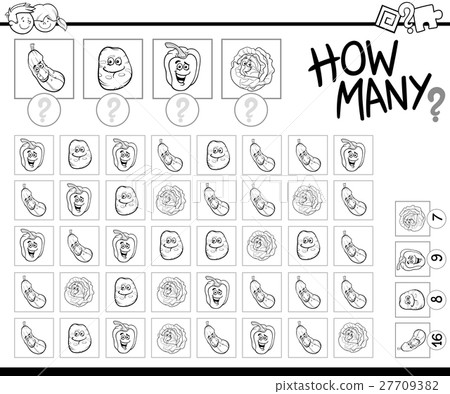counting vegetables coloring page - Stock Illustration [27709382] - PIXTA