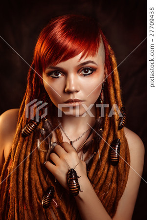 Portrait of a young woman with cockroaches Portrait of a young woman with cockroaches 27709438