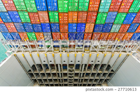 stack of containers aboard large cargo ship stack of containers aboard large cargo ship 27710613