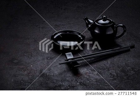 Set for sushi and tea and dark concrete background Set for sushi and tea and dark concrete background 27711548