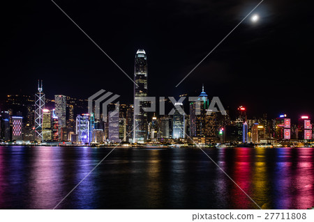 Hong Kong Central Harbor view by night 27711808
