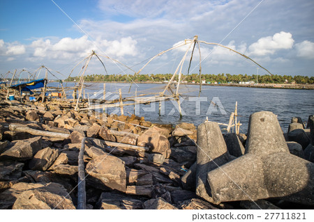 Chinese fishing net on seashore Chinese fishing net on seashore 27711821
