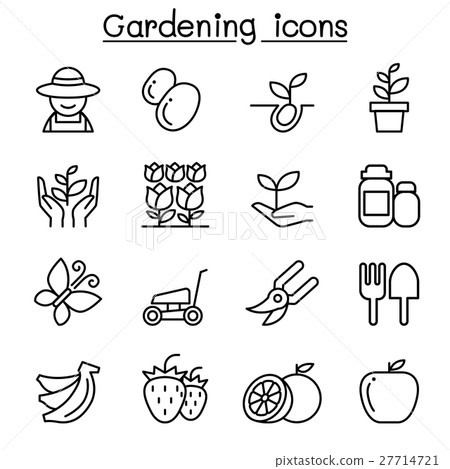 Gardening icon set in thin line style - Stock Illustration [27714721 ...