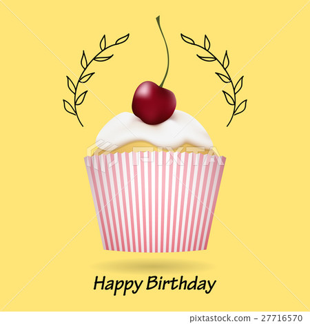 Happy Birthday greeting card with cute cupcake Happy Birthday greeting card with cute cupcake 27716570