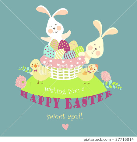 Easter bunnies,chicken and easter eggs  27716814