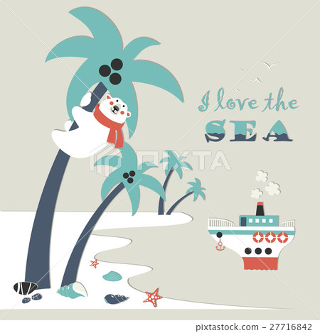 Cute polar bear climbed a palm tree 27716842