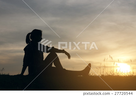 Silhouette woman lifestyle relax at sunset Silhouette woman lifestyle relax at sunset 27720544