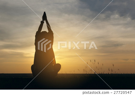 Silhouette woman lifestyle relax at sunset 27720547