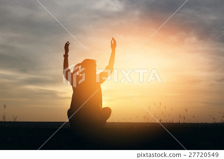 Silhouette woman lifestyle relax at sunset Silhouette woman lifestyle relax at sunset 27720549