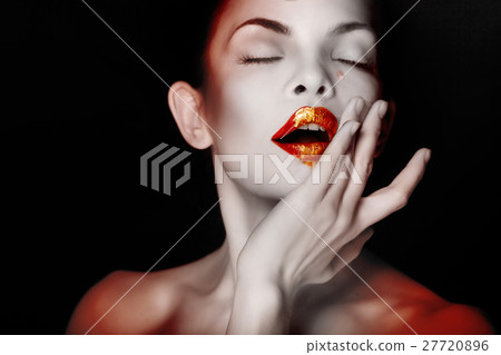 Girl with red lips and liquid paint 27720896