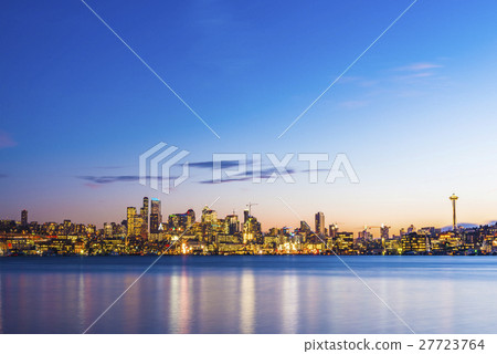 Seattle city scape at night over the lake. Seattle city scape at night over the lake. 27723764