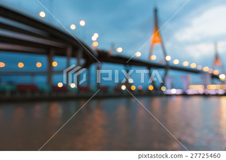 Blurred bokeh lights suspension bridged Blurred bokeh lights suspension bridged 27725460