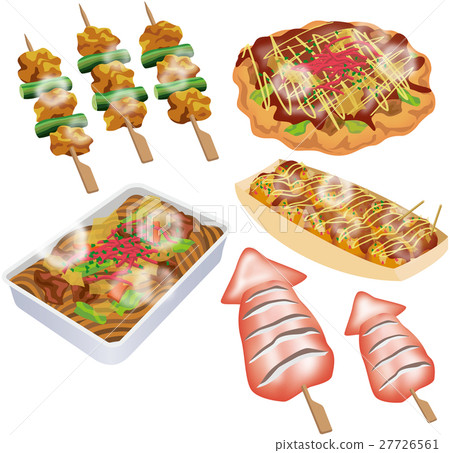 烹飪/食品攤位/烤雞肉串/大阪燒/ Yakisoba / Takoyaki / Squid Grill 27726561