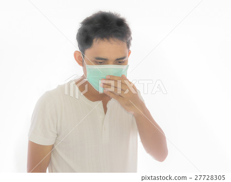 Asian man wearing a face mask with coughing 27728305