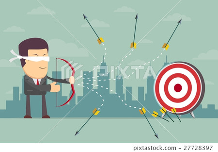 Blindfold businessman shooting arrow Blindfold businessman shooting arrow 27728397