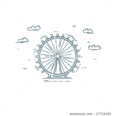 Flat line illustration with big wheel and clouds Flat line illustration with big wheel and clouds 27728562
