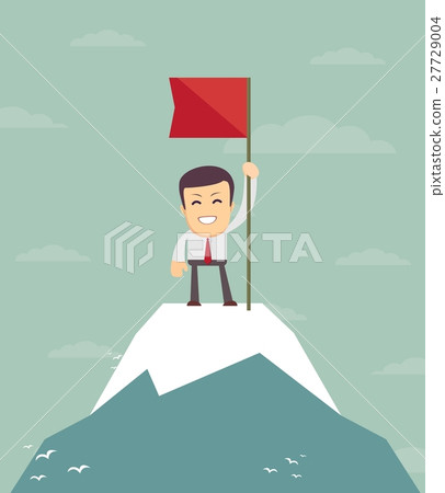 Businessman with flag on a Mountain peak. Businessman with flag on a Mountain peak. 27729004