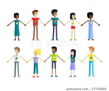 People in a Row Holding Hands - Stock Illustration [27730908] - PIXTA