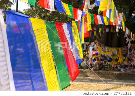 Buddhist praying flags in Lumbini, Nepal Buddhist praying flags in Lumbini, Nepal 27731351