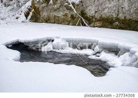 Frozen river in winter forest Frozen river in winter forest 27734308
