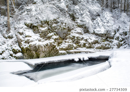 Frozen river in winter forest 27734309