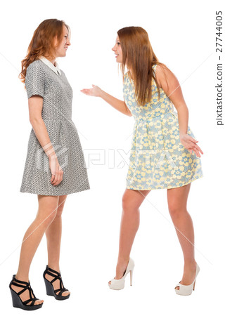 Vertical portrait of a arguing girls on a white 27744005