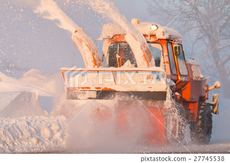 Snow truck cleaning snow from the road and streets Snow truck cleaning snow from the road and streets 27745538