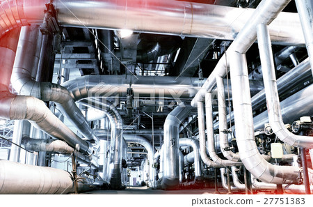 Steel pipelines and cables in blue tones 27751383