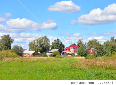 Summer landscape with russian village. Summer landscape with russian village. 27755621