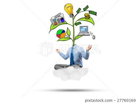 Headless businessman meditating Headless businessman meditating 27760169