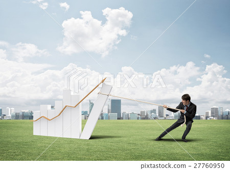 Businessman pulling graph with rope as concept of power and control 27760950