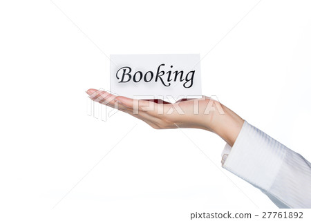 hotel booking, woman hand holding booking card 27761892