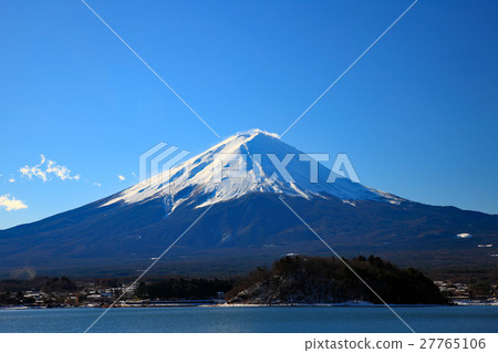 Mt. Fuji with blue sky back and Kawaguchiko copy space Mt. Fuji with blue sky back and Kawaguchiko copy space 27765106