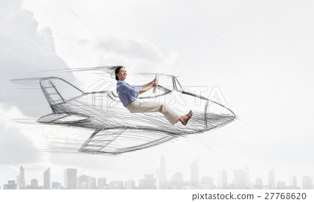 Woman in drawn airplane Woman in drawn airplane 27768620