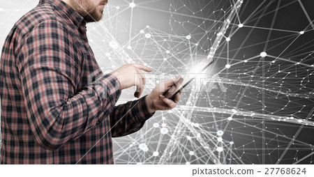 Hipster guy with tablet device Hipster guy with tablet device 27768624