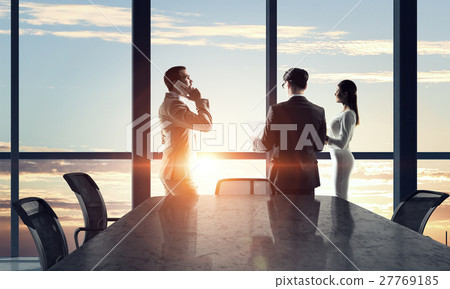 Silhouettes of Business People in Office. Mixed media 27769185